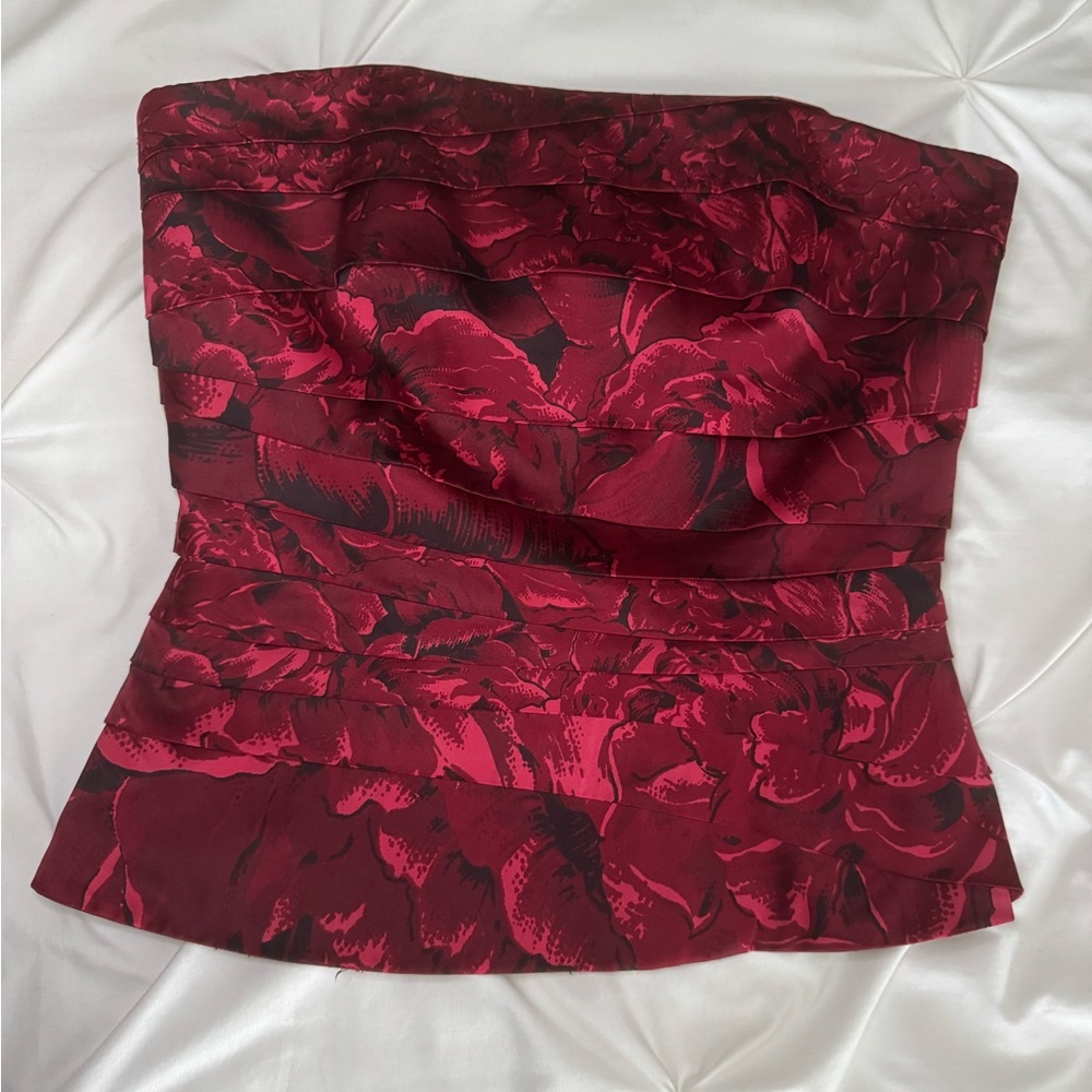 White House Black Market Strapless Corset Top in Deep Red